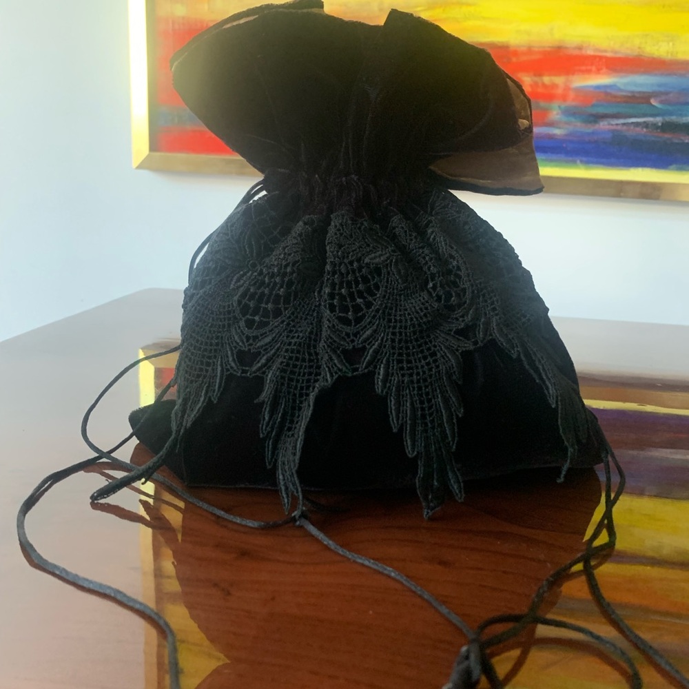 LUX VELVET & SILKY BRONZE IRIDESCENT LINED DRAWSTRING SATCHEL W/LACE & TASSLE ❤️